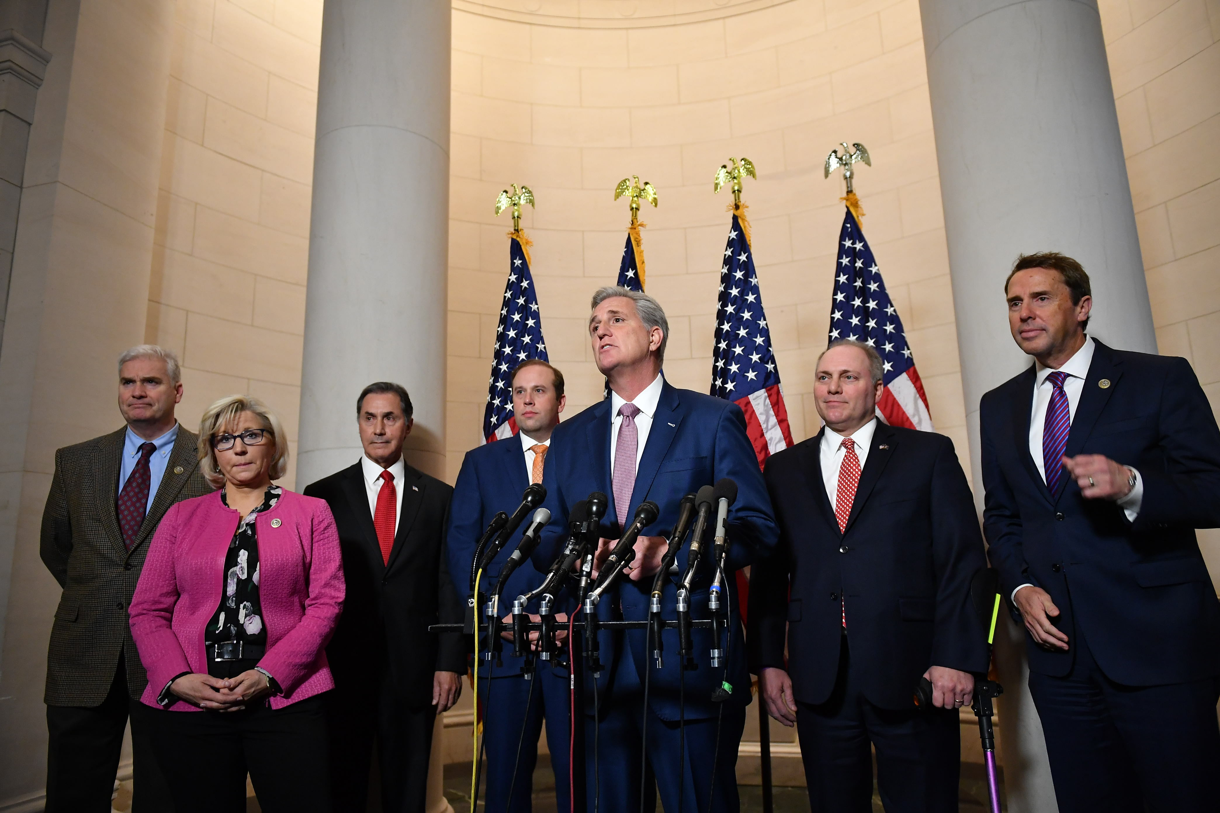 Representative Kevin McCarthy (R-California) speaks following the House Republican leadership vote at the Longworth House Office Building on Capitol Hill in Washington, D.C., on November 14th, 2018. Republicans in the House of Representatives elected McCarthy to lead the Republican lawmakers in the House as the new minority leader in a Republican-only vote on Wednesday.