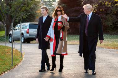 President Donald Trump, First Lady Melania Trump, and their son Barron depart the White House in Washington, D.C., on November 20th, 2018.