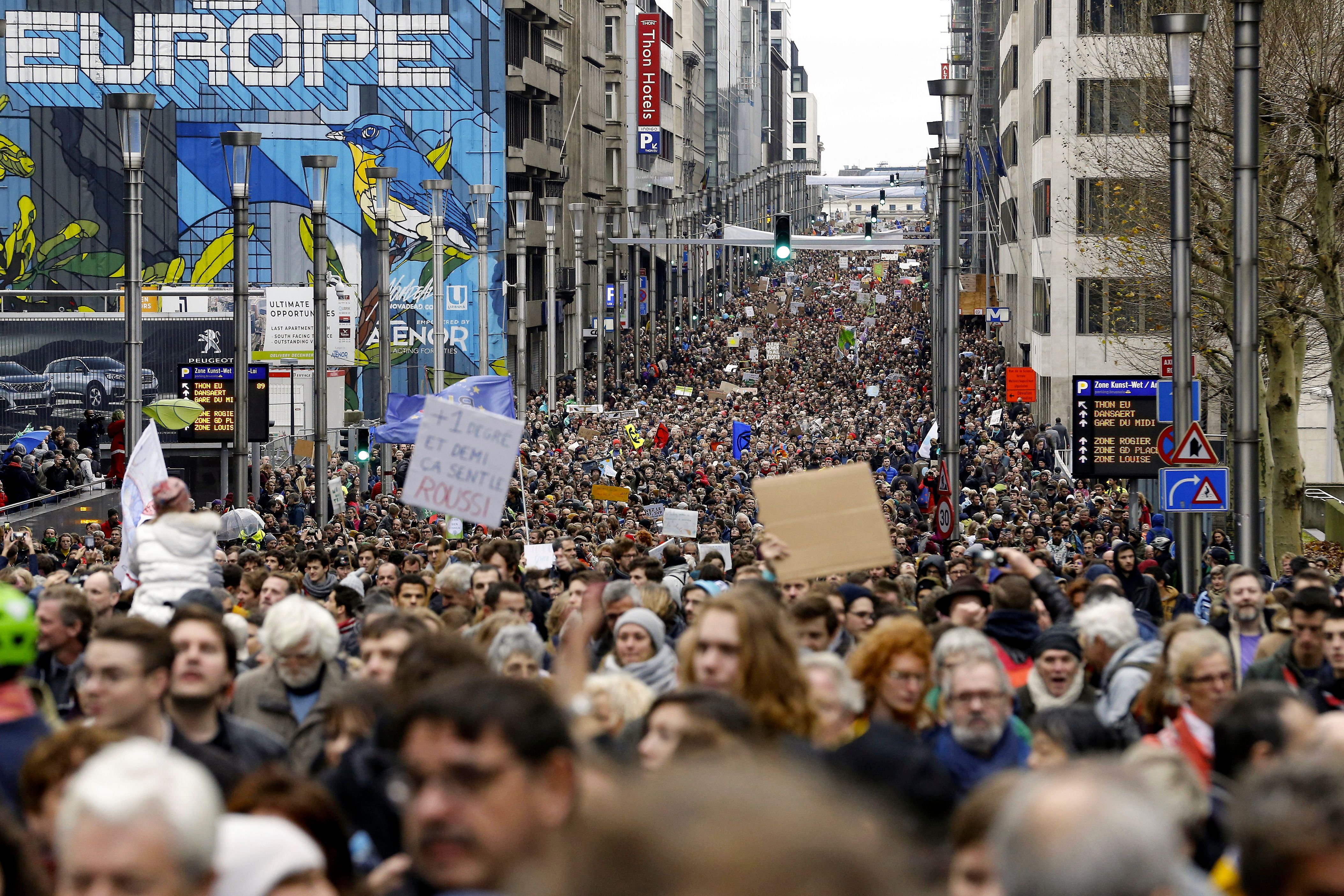 Participants in the Claim the Climate march on December 2nd, 2018, in Brussels, Belgium.