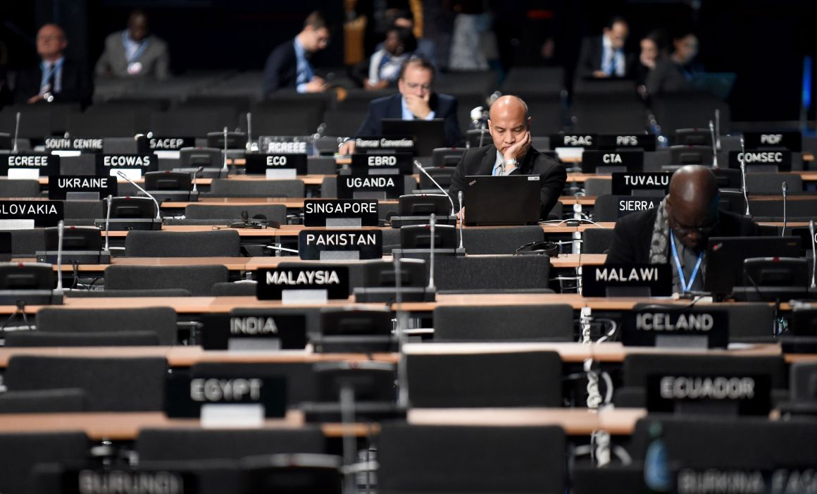 Participants at work in the main plenary room during the COP24 summit in Katowice, Poland, on December 4th, 2018.