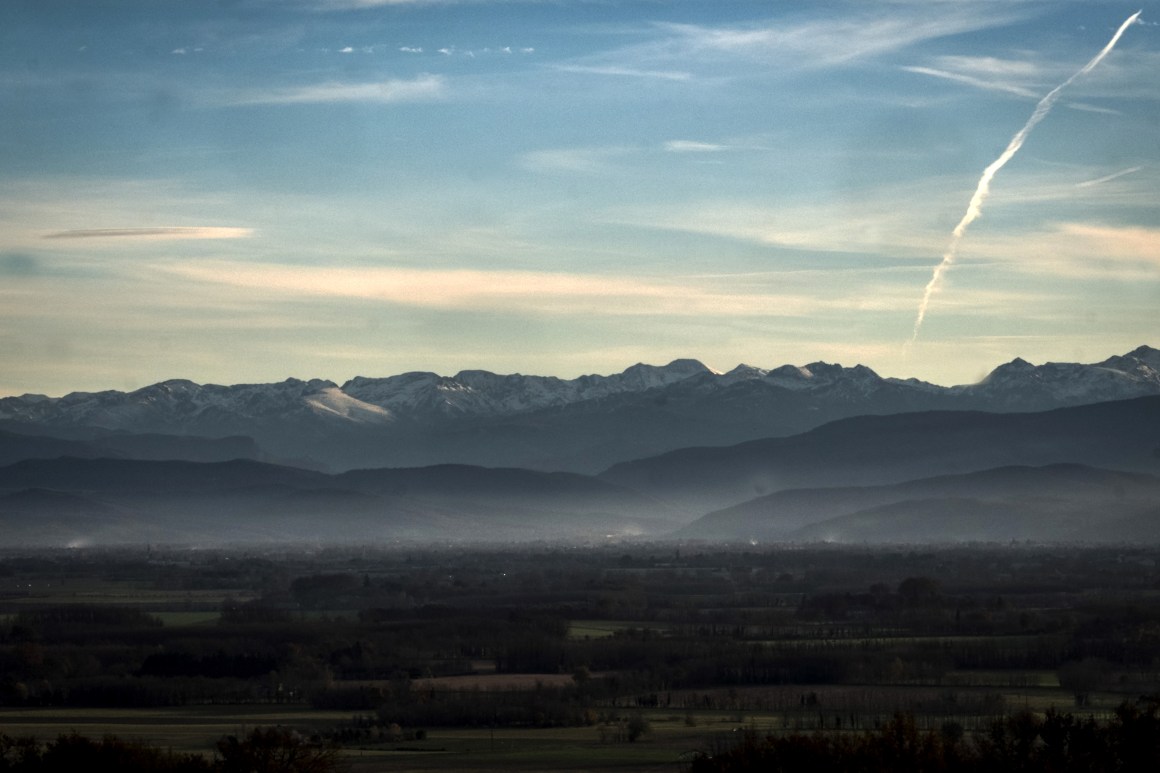 A picture taken on December 5th, 2018, shows the Pyrenees mountains, southern France, at sunset.