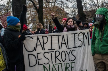 Environmental protesters from France take part in a march to call for the political and economic reforms needed to combat climate change at COP24 on December 8th, 2018, in Katowice, Poland.