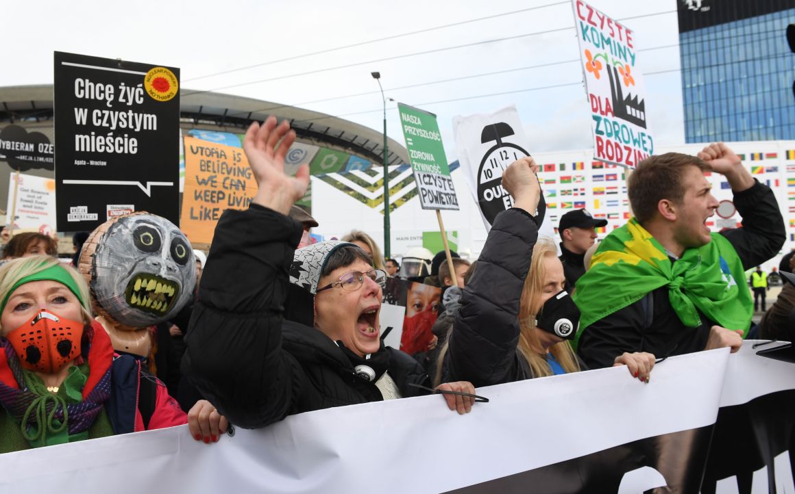 Protesters demonstrate on the sidelines of the 24th Conference of the Parties to the United Nations Framework Convention on Climate Change (COP24) summit on December 8th, 2018, in Katowice, Poland.