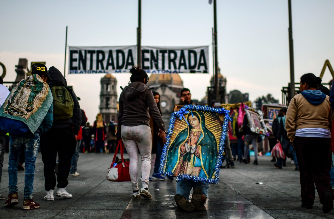 A pilgrim arrives on his knees at the Basilica of Guadalupe in Mexico City during the annual celebration of the Virgin of Guadalupe, Mexico's patron saint, on December 12th, 2018. Hundreds of thousands of pilgrims make the trip to the Basilica of Our Lady of Guadalupe each year for the feast day.