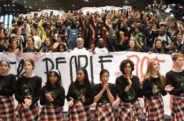 Members of the Global Campaign to Demand Climate Justice protest ahead of the final session of COP24 in Katowice, Poland, on December 14th, 2018.