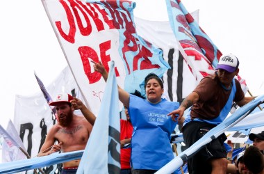 Demonstrators protest against the upcoming Group of Twenty (G20) summit in Leon Kolbowsky Stadium on November 27th, 2018, in Buenos Aires, Argentina. Leftist groups have planned more demonstrations and invited international activists to join them.