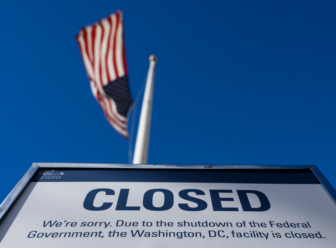 A sign is displayed on a government building in Washington, D.C., that's closed because of the government shutdown, on December 22nd, 2018.