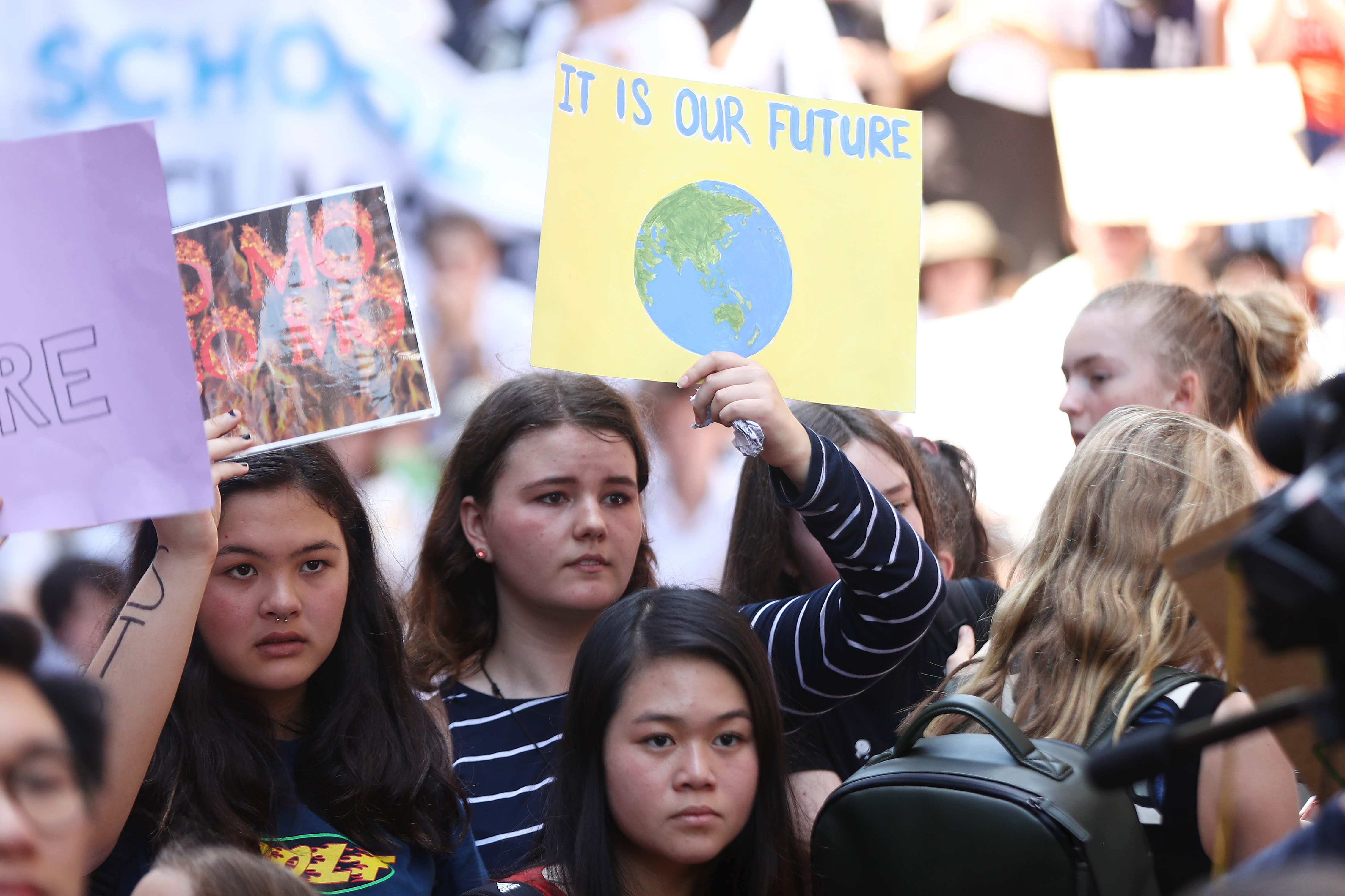 Students gather to demand the government take action on climate change at Martin Place on November 30th, 2018, in Sydney, Australia. Inspired by Greta Thunberg, a 15-year-old Swedish student who led a strike outside Swedish parliament, thousands of students walked out of school in cities across Australia to demand government action on climate change. Prime Minister Scott Morrison urged students to stay in school, telling Parliament, 