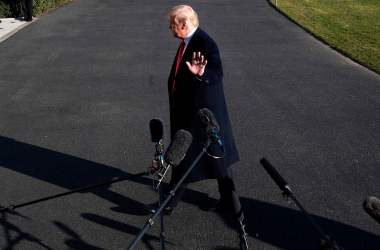 President Donald Trump speaks to the media as he arrives at the White House in Washington, D.C., on January 6th, 2019, after meetings at Camp David.