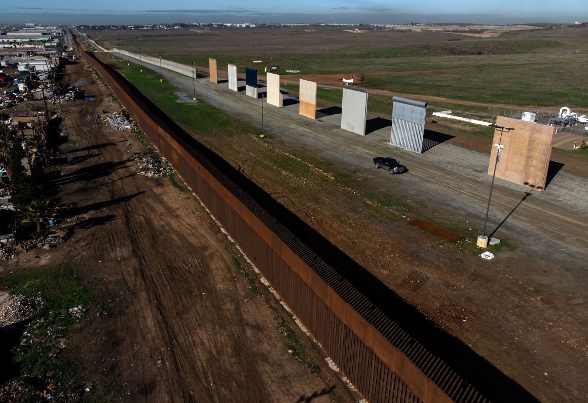 An aerial view of President Donald Trump's border wall prototypes as seen from Tijuana, Mexico, on January 7th, 2019.