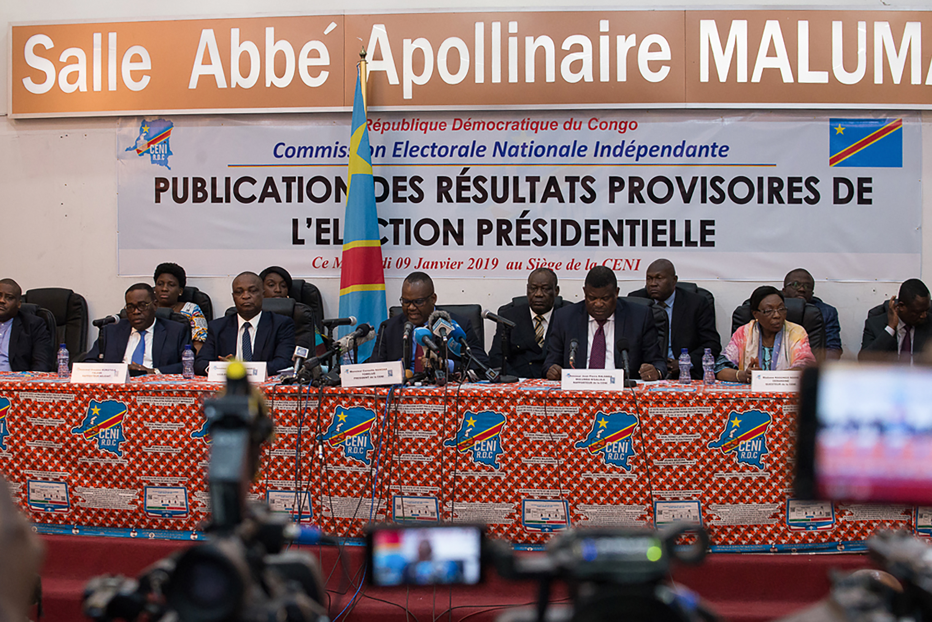 CENI President Nangaa Yobeluo announces the provisional results of the presidential election in Kinshasa on January 10th, 2019.