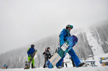 Winter sports enthusiasts enjoy a ski day on January 10th, 2019, in Lermoos, Austria. Exceptionally high levels of snow have closed roads and ski resorts, triggered avalanches, and cut off villages across southern Germany and much of Austria.