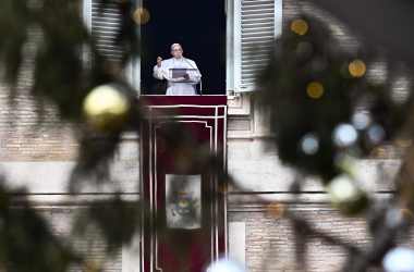 Pope Francis speaks from the window of the Apostolic Palace overlooking St. Peter's Square in the Vatican, during the weekly Angelus prayer, on January 13th, 2019.