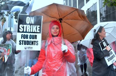 Yevgeniya Pokhilko was one of thousands of teachers who marched in the rain through Los Angeles, California, on January 14th, 2019.