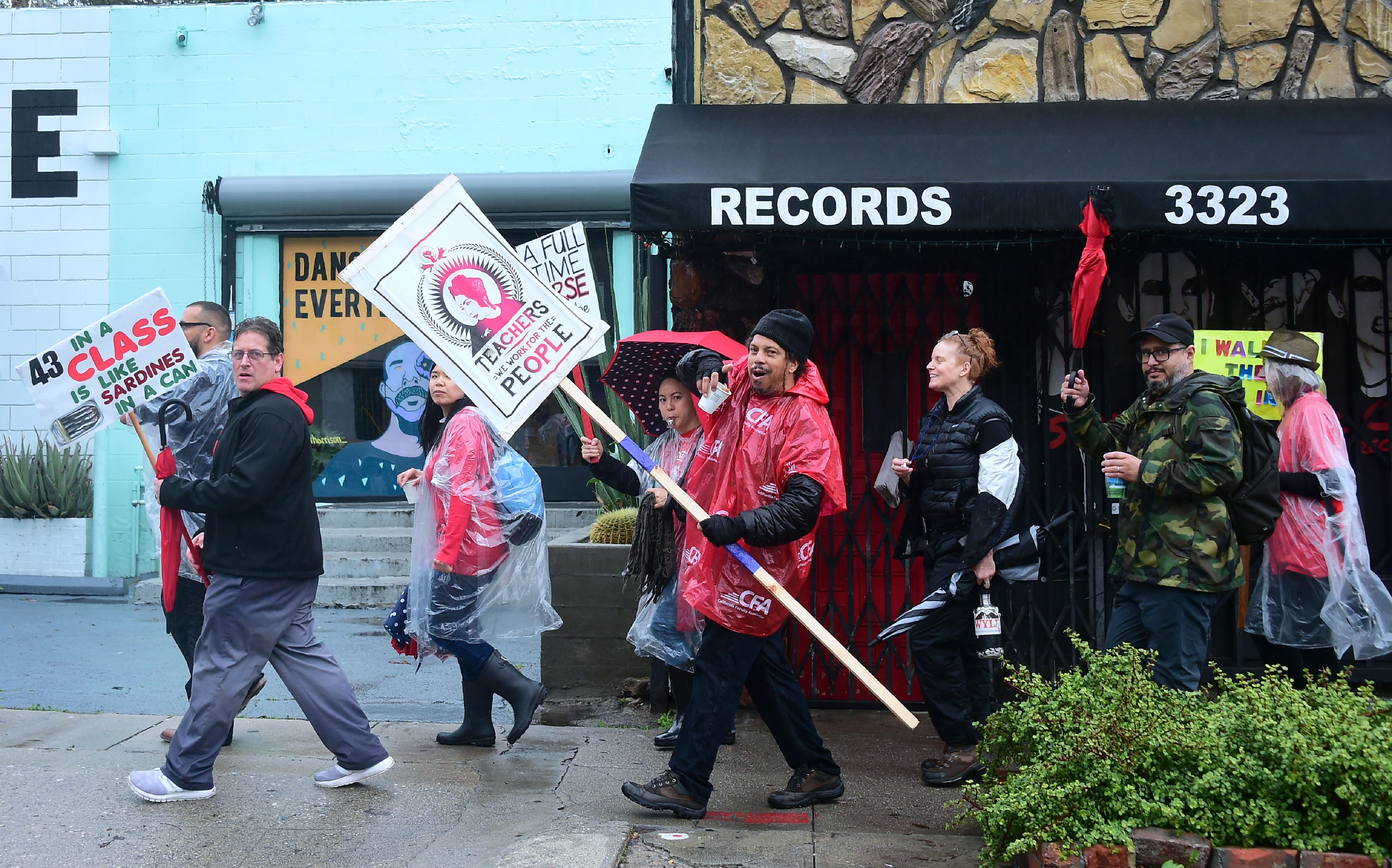 LAUSD teachers march along Sunset Boulevard in Los Angeles on Thursday, January 17th, 2019, their fourth day of strike in the country's second-largest public school district as talks continued.