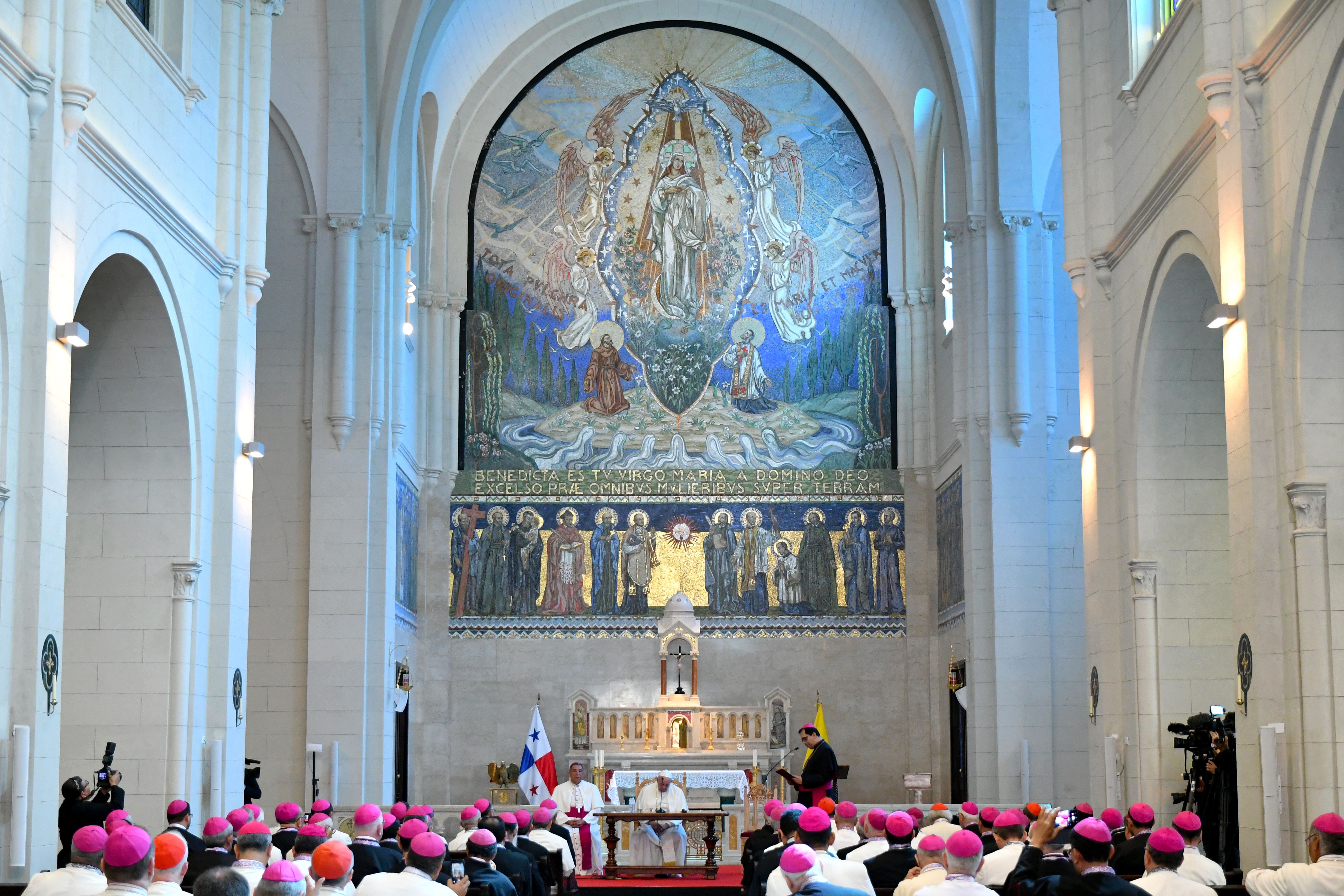 Pope Francis attends a meeting with Central American bishops at the San Francisco de Asis church in Panama City on January 24th, 2019.