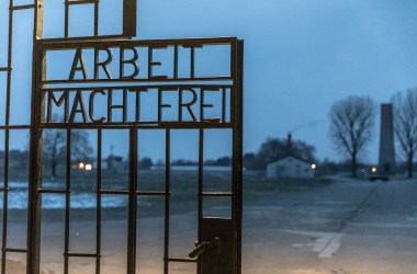 A gate with the inscription "Work Sets You Free" at the Sachsenhausen concentration camp memorial on January 25th, 2019, in Oranienburg, Germany. Starting in 1936, the Sachsenhausen facility was used by the Nazis, initially for political prisoners, then later also for Jews and other religious minorities, homosexuals, and Soviet prisoners of war.