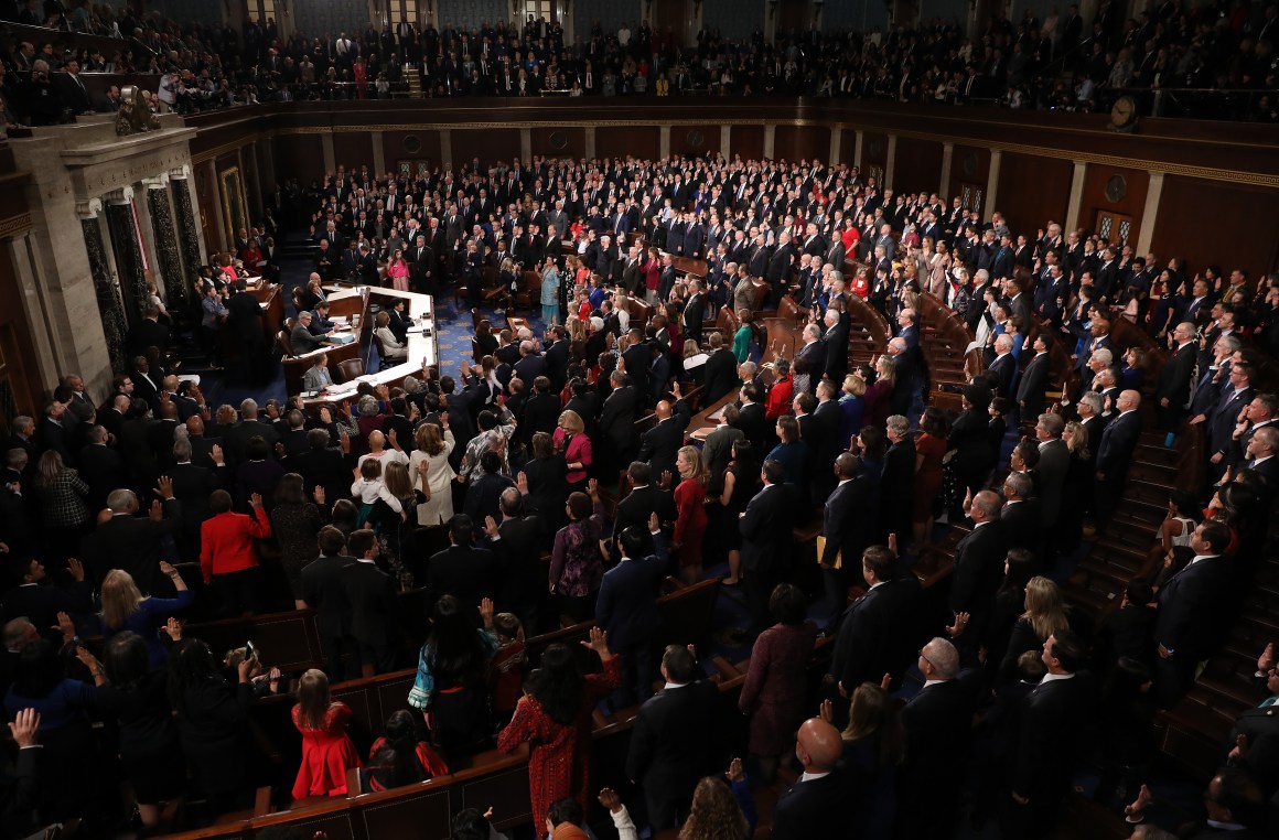 Members of the House of Representatives are sworn in during the first session of the 116th Congress at the U.S. Capitol on January 3rd, 2019, in Washington, D.C.