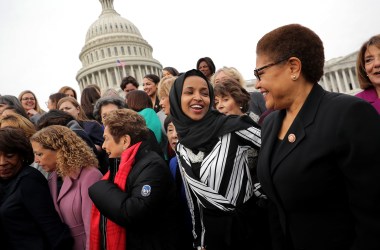 Representative Ilhan Omar (D-Minnesota) joins her fellow House Democratic women for a portrait in front of the U.S. Capitol on January 4th, 2019, in Washington, D.C.