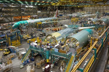 Inside the Boeing factory in Everett, Washington.