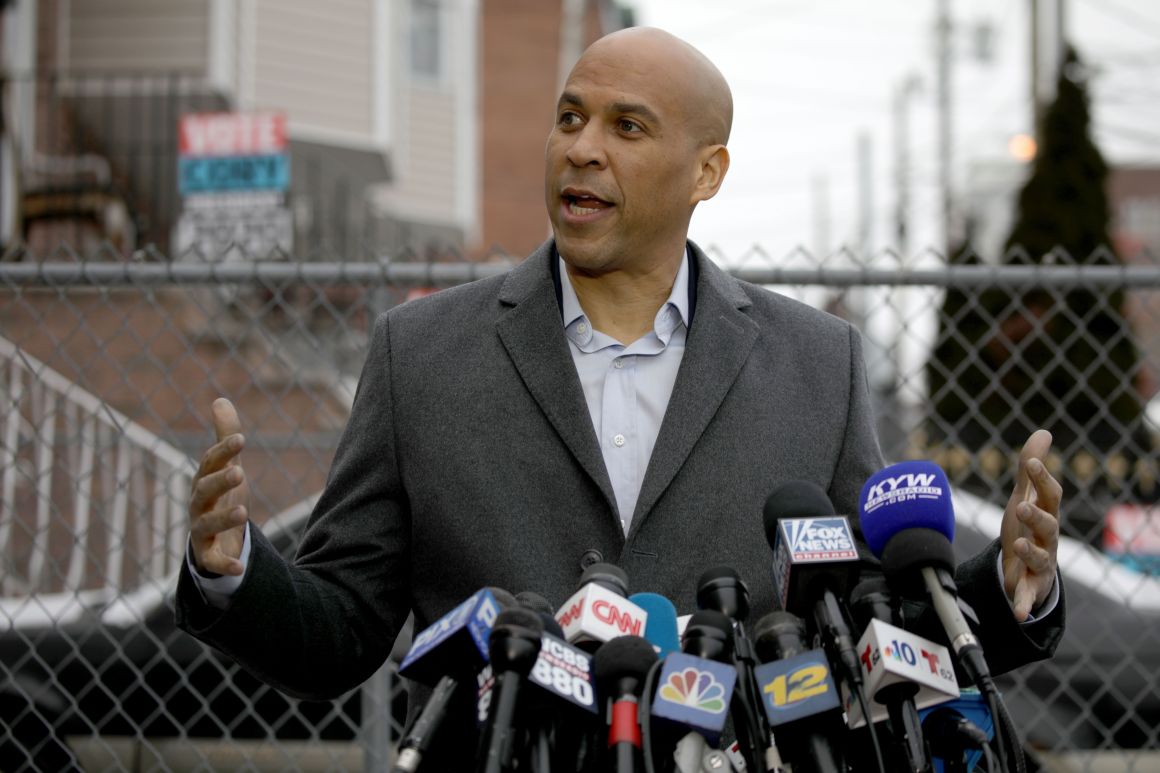 Senator Cory Booker announces his run for president in 2020, on February 1st, 2019, outside his home in Newark, New Jersey.