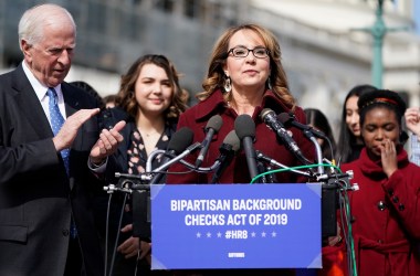 Gabby Giffords speaks in support of gun background checks.