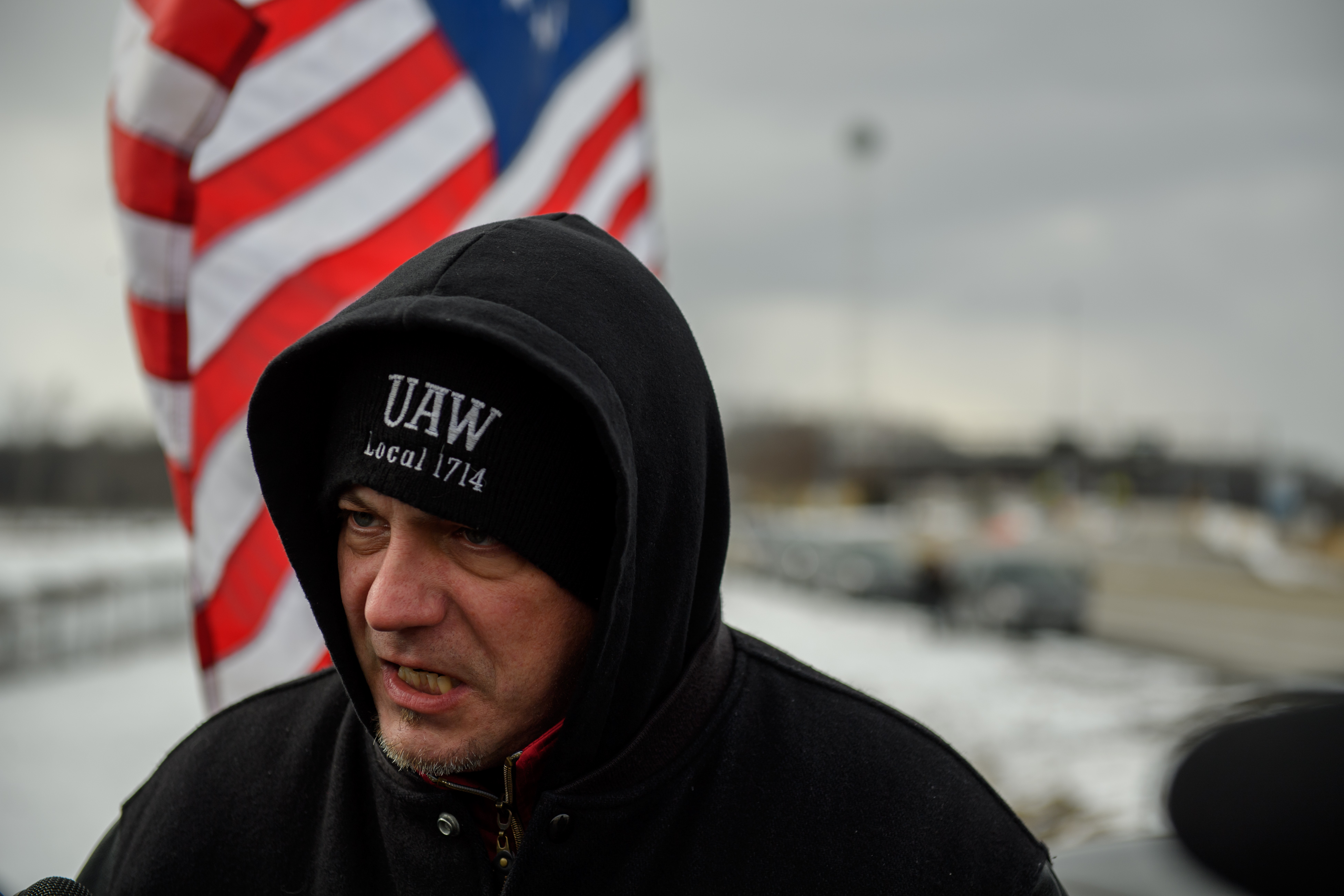 David Green talks to the media outside the G plant on March 6th, 2019.