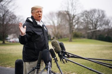 President Donald Trump speaks to the press outside the White House on March 8th, 2019, in Washington, D.C.