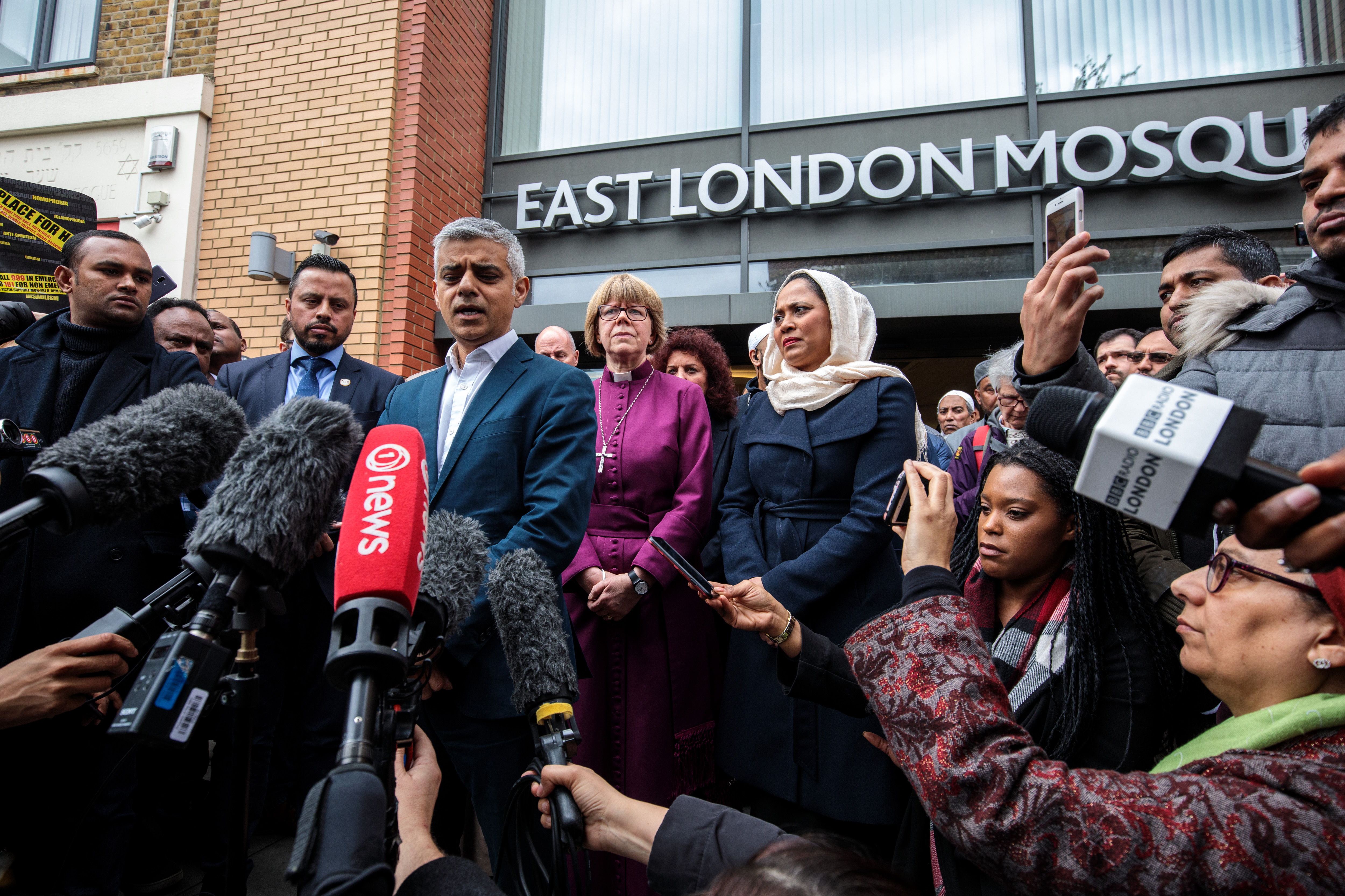 London Mayor Sadiq Khan and faith leaders attend a vigil at the East London Mosque for the victims of the New Zealand mosque attacks on March 15th, 2019, in London, England.