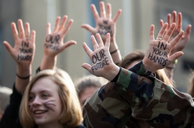 Youth protest during the seventh annual Brussels youth climate march on February 21st, 2019, in Brussels, Belgium. Thousands of young people gathered to demand strong measures against global climate change. They were joined by Swedish teenage activist Greta Thunberg, who launched school strikes for climate change in her home country last year.