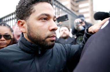 Jussie Smollett leaves Cook County jail after posting bond on February 21st, 2019, in Chicago, Illinois.