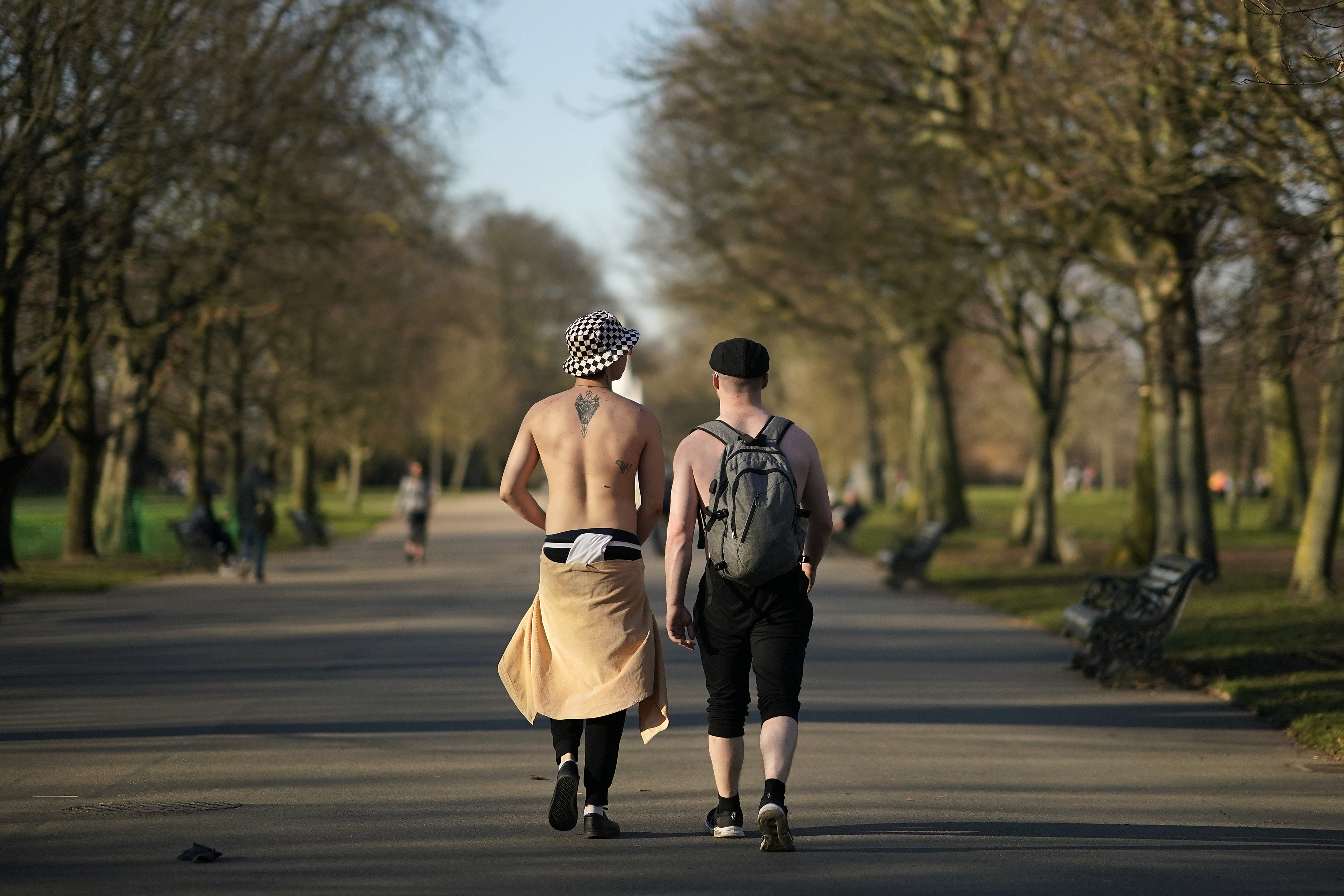 People enjoy the afternoon sunshine in Regent's Park on February 25th, 2019, in London, England.