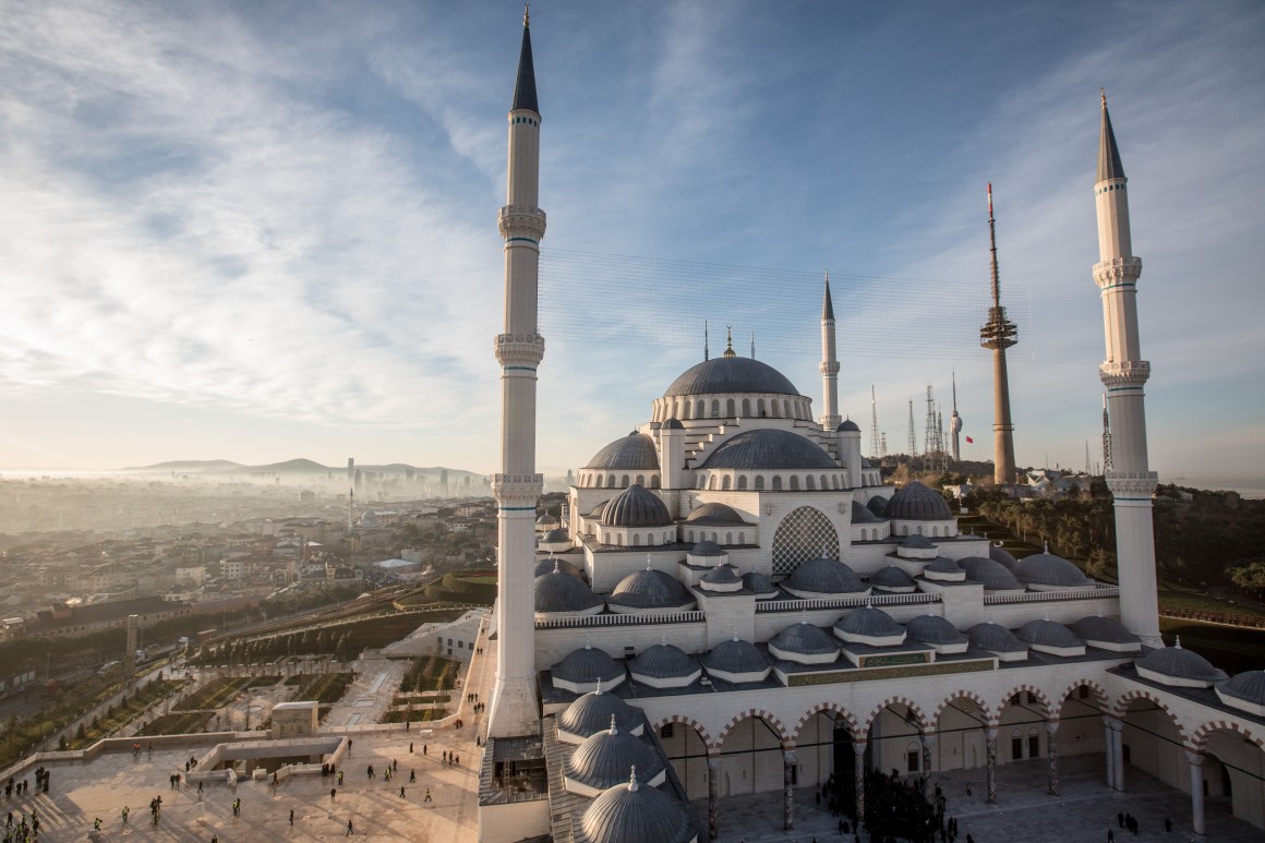 People are seen leaving Camlica Mosque after taking part in the first official public prayer marking the opening of Camlica Mosque on March 7th, 2019, in Istanbul, Turkey.