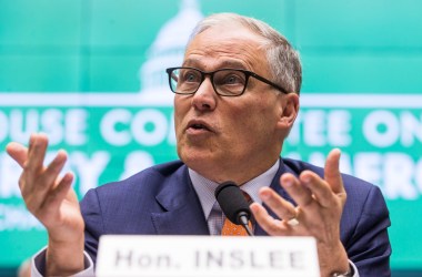 Governor Jay Inslee (D-Washington) testifies during a House Committee on Energy and Commerce hearing on climate change on Capitol Hill on April 2nd, 2019, in Washington, D.C. Inslee, who is a candidate for president in 2020, has said that he will make climate change the centerpiece of his campaign.