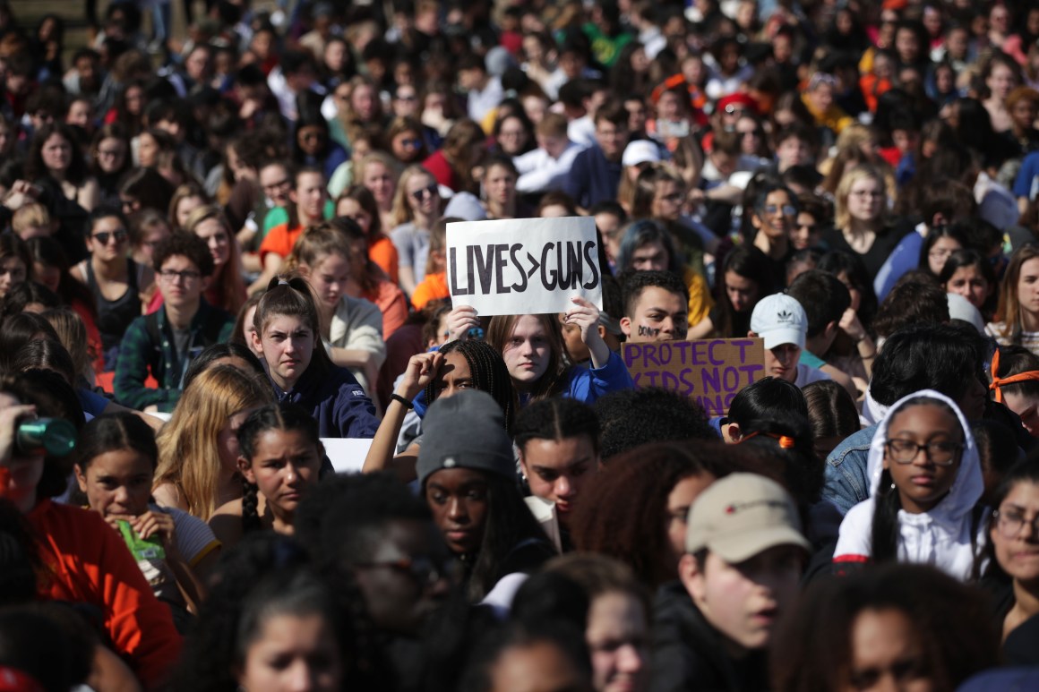 Students gather at a gun control rally at the U.S. Capitol on March 14th, 2019, on Capitol Hill in Washington, D.C. Students from area high schools participated in the event to mark the one-year anniversary of a nationwide gun violence walkout protest that was prompted by the shooting at Marjory Stoneman Douglas High School in Parkland, Florida.