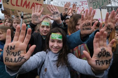 Children and students participate in a #FridaysForFuture climate protest on March 15th, 2019, in Berlin, Germany.