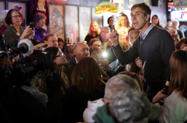 Democratic presidential candidate Beto O'Rourke an overflow audience at Yock's Landing during his second day of campaigning for the 2020 nomination March 15th, 2019, in Mount Vernon, Iowa.