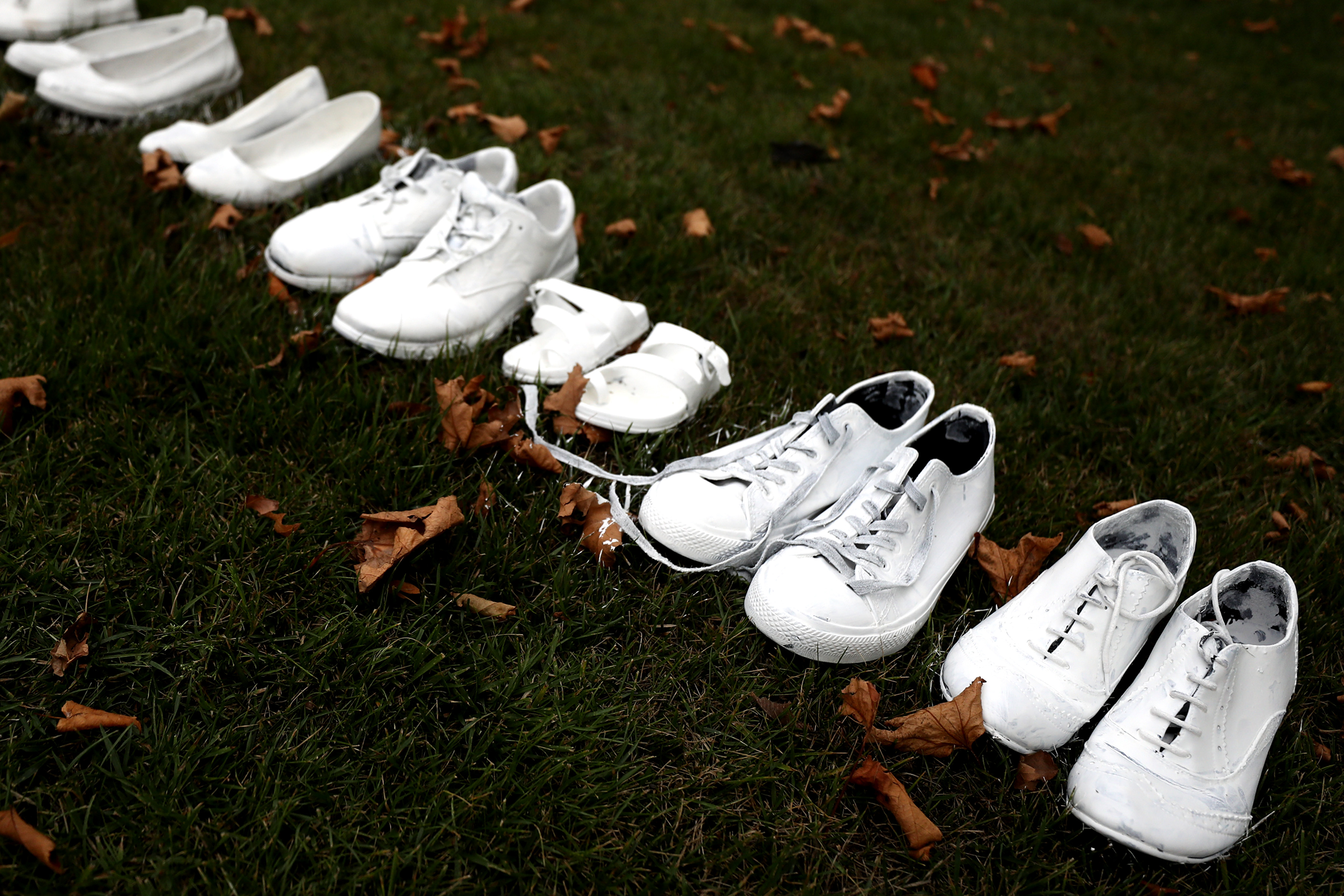 Fifty pairs of white shoes have been laid in front of All Souls Anglican Church in honor of victims who lost their lives in Christchurch, New Zealand.