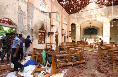 Sri Lankan officials inspect St. Sebastian's Church in Negombo, after one of the multiple explosions targeting churches and hotels on Easter Sunday, April 21st, 2019. Across three church bombings, and three luxury hotel bombings, at least 207 people were killed and hundreds more injured.