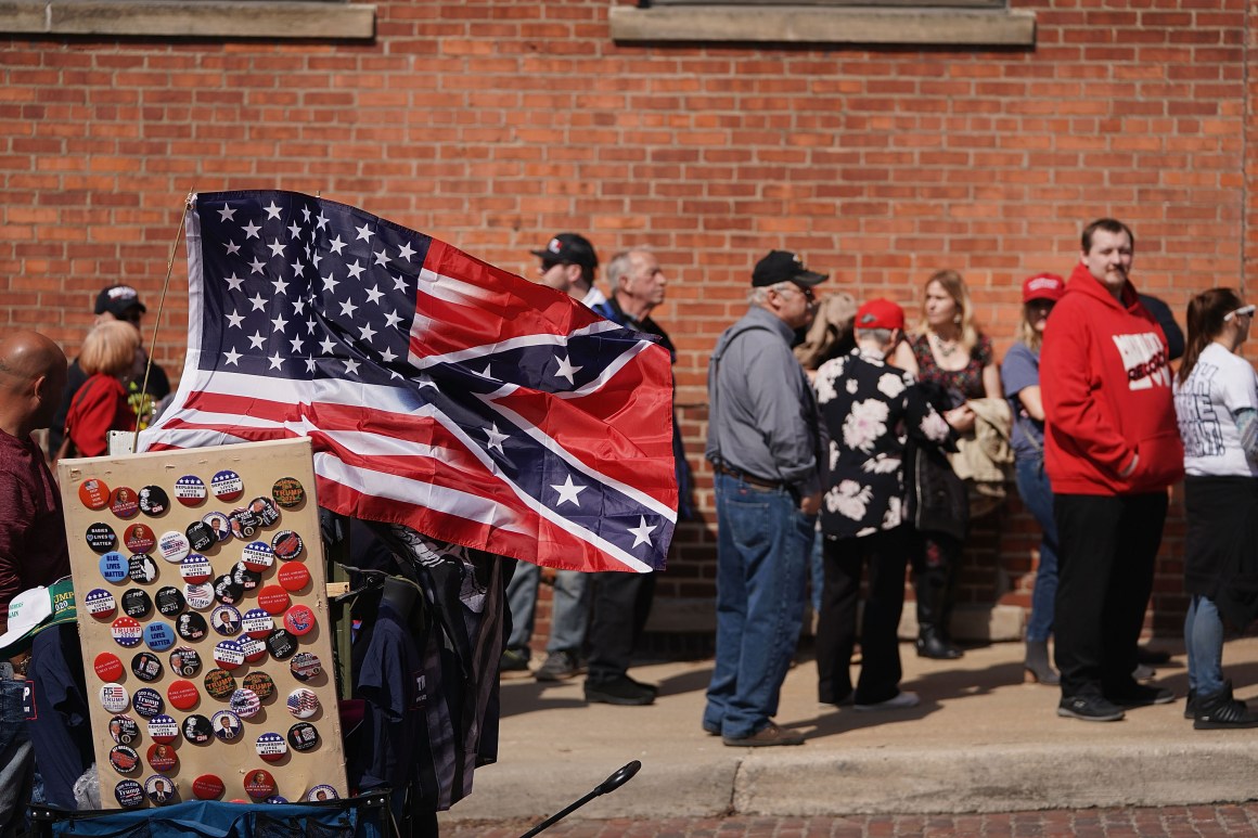 Supporters wait in line before the start of a rally with President Donald Trump at the Van Andel Arena on March 28th, 2019, in Grand Rapids, Michigan.