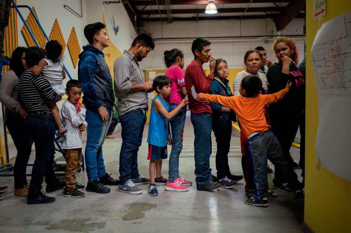 Migrant children from different Latin American wait to receive food at the Casa del Refugiado, or The House of Refugee, in El Paso, Texas, on April 24th, 2019.