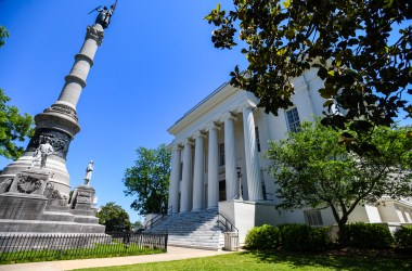 The Confederate Memorial stands outside the governor's office at the Alabama State Capitol on May 15th, 2019, in Montgomery, Alabama, the day that Alabama Governor Kay Ivey signed a near-total ban on abortion into state law.