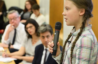 Swedish environmental campaigner Greta Thunberg addresses politicians, media, and guests with the Houses of Parliament on April 23rd, 2019, in London, England. Thunberg criticized the United Kingdom's support of fossil fuel development and urged members of Parliament to consider carbon emissions in all their decisions. Her visit coincides with the ongoing 'Extinction Rebellion' protests across London, which have seen days of disruption to roads and transport systems, in a bid to highlight the dangers of climate change.