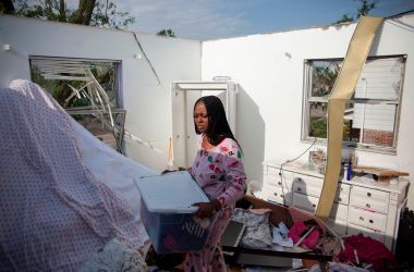 Sierra Waver gathers her belongings in Trotwood, Ohio, near Dayton, on May 28th, 2019, after powerful tornadoes ripped through the state overnight, causing at least one fatality, widespread damage, and power outages.