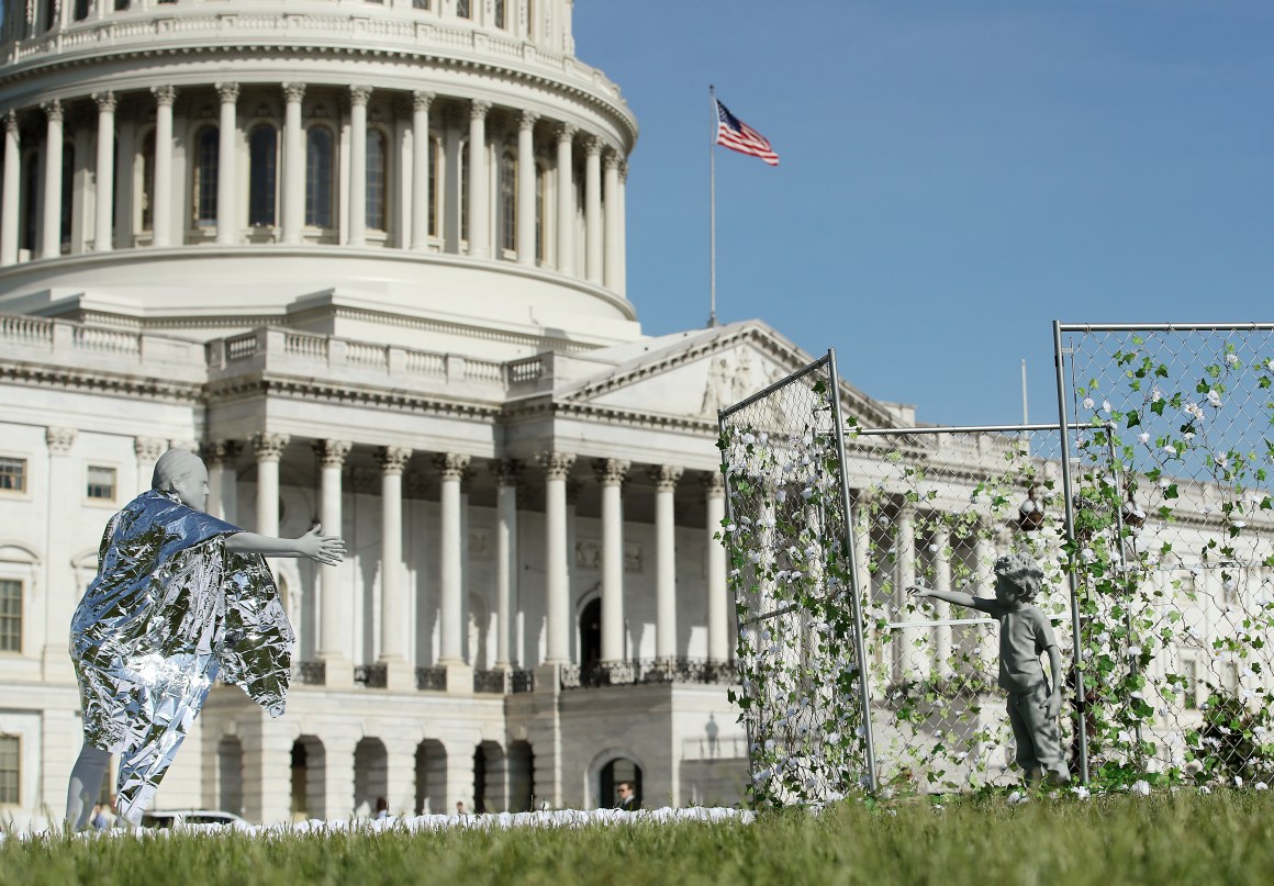 To mark the one-year anniversary of the Trump administration announcing its zero-tolerance family separation policy, the group Families Belong Together set up a life-sized cage depicting child separation at the United States–Mexico border on Capitol Hill on May 7th, 2019, in Washington, D.C.