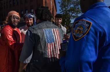 People gather at a mosque in Brooklyn, New York, for an Eid al-Fitr prayer on June 4th, 2019.