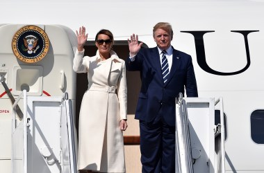 U.S. President Donald Trump disembarks Air Force One alongside First Lady Melania Trump after arriving at Shannon airport on June 5th, 2019, in Shannon, Ireland. Trump will use his Trump International golf resort in nearby Doonbeg as a base for his three-day stay in Ireland. The resort employs over 300 local people in the area and the village will roll out a warm welcome for the 45th President of the United States.