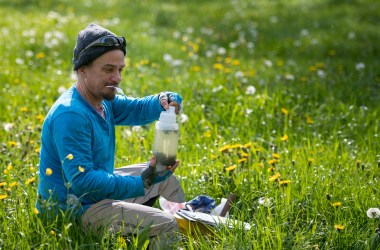 Scientist Raffaele Gamba from the State Museum of National History Stuttgart superscribes the container from a trap used to collect insects in the southwest German state of Baden-Wuerttemberg on May 6th, 2019.