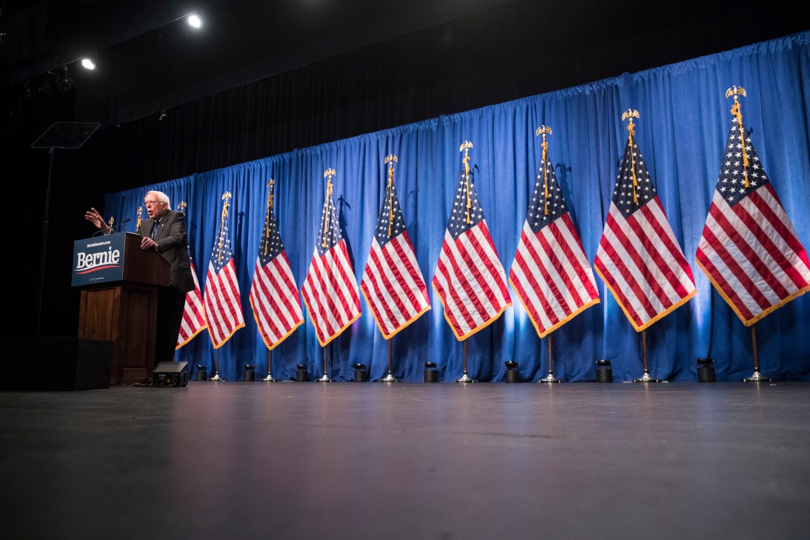 Democratic presidential candidate Senator Bernie Sanders delivers remarks about democratic socialism at a campaign function at George Washington University on June 12th, 2019, in Washington, D.C.