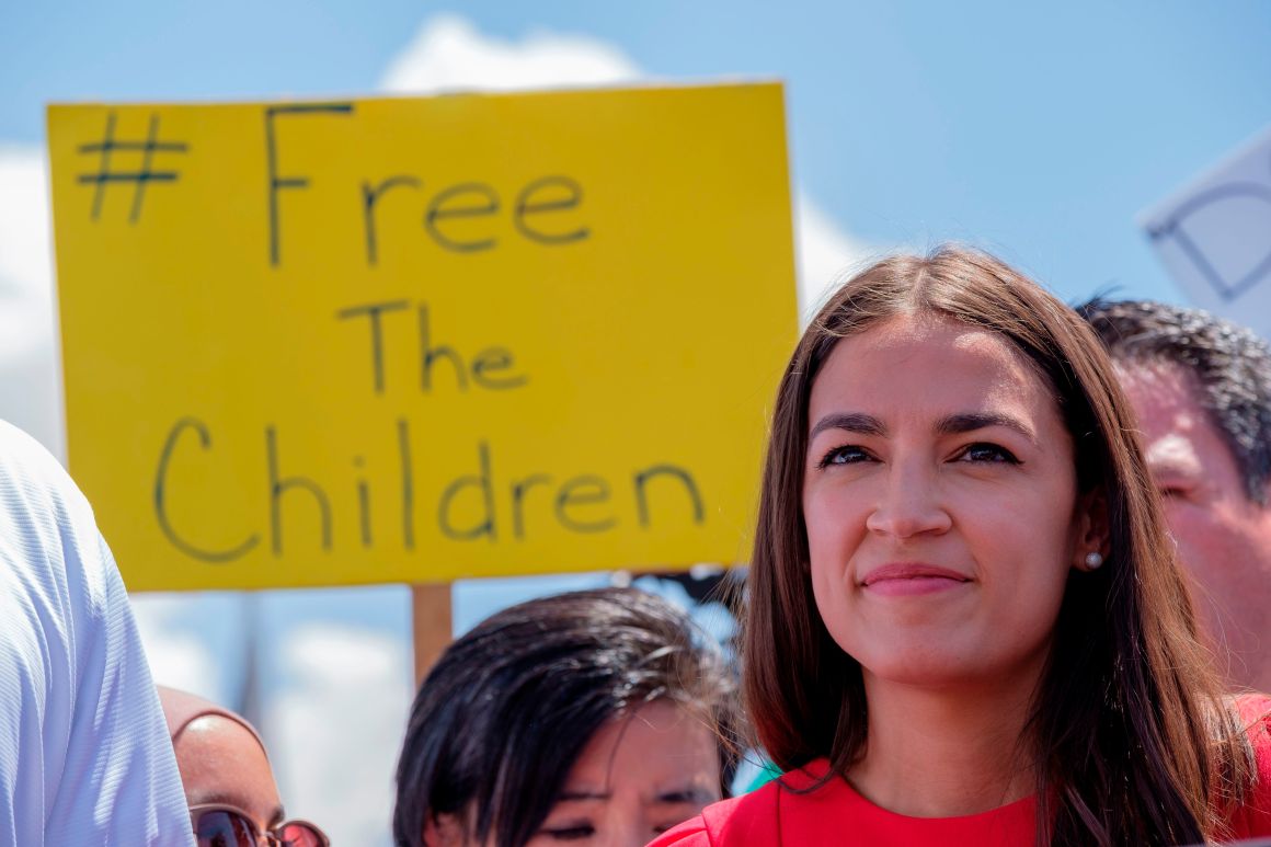 Representative Alexandria Ocasio-Cortez (D-New York) attends a press conference following a tour of Border Patrol facilities and migrant detention centers for 15 members of the Congressional Hispanic Caucus on July 1st, 2019, in Clint, Texas.